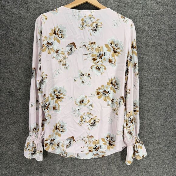 White House Black Market Top Women M Medium White Floral Button Up V-Neck Casual - Picture 2 of 7